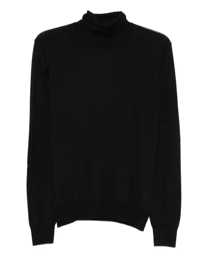 BARBA Rollkragenpullover mit geripptem Saum - Schwarz Schwarz
