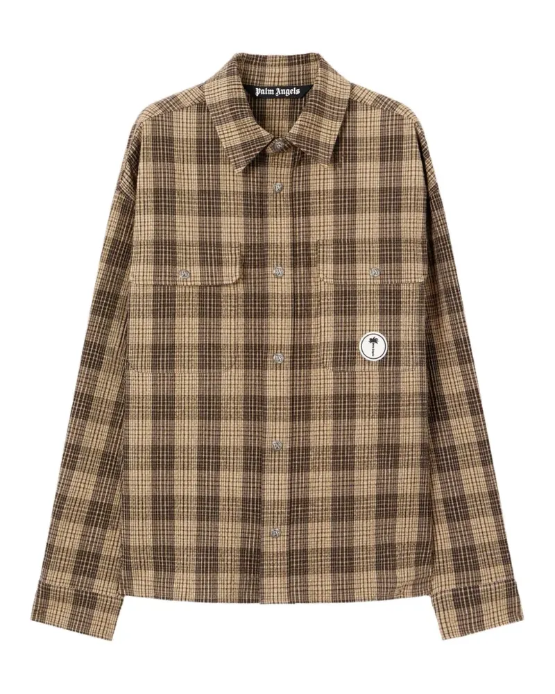 Palm Angels Kariertes Hemd mit Logo-Patch - Braun Braun