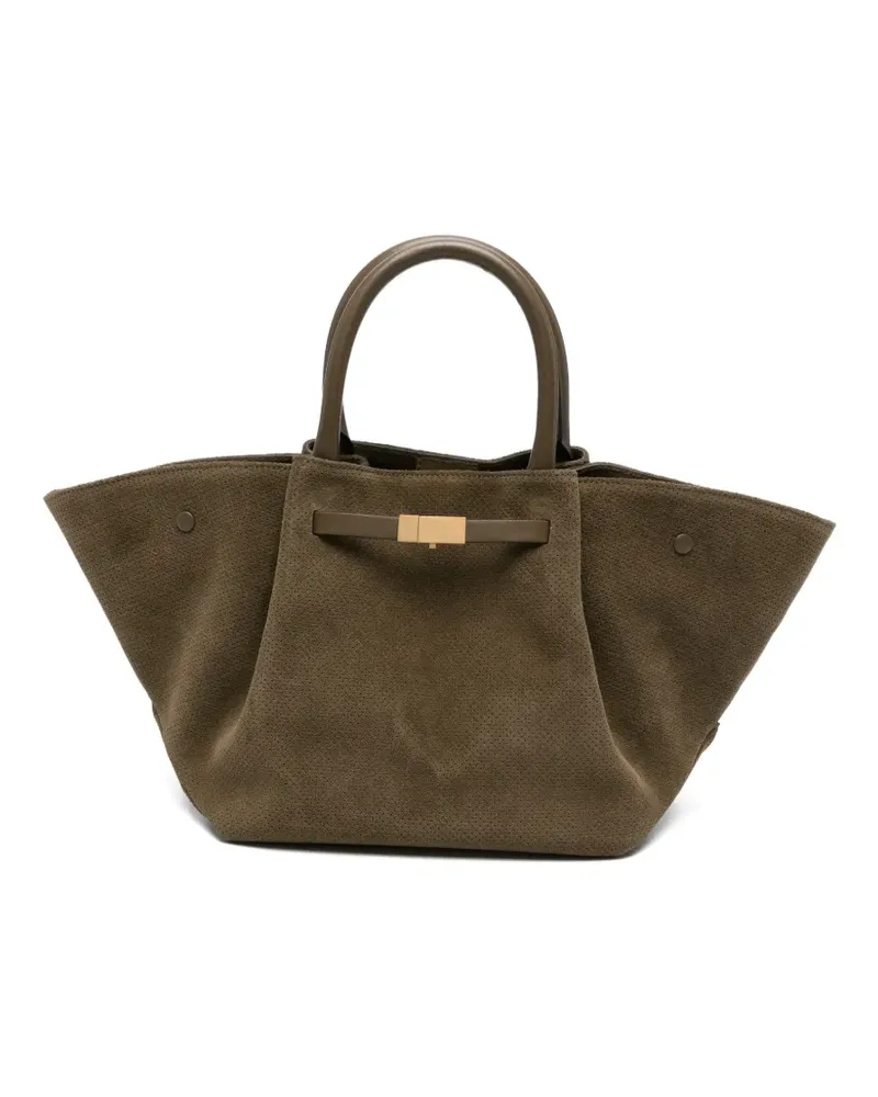 DeMELLIER Midi New York perforated-detail suede tote bag - Grün Grün