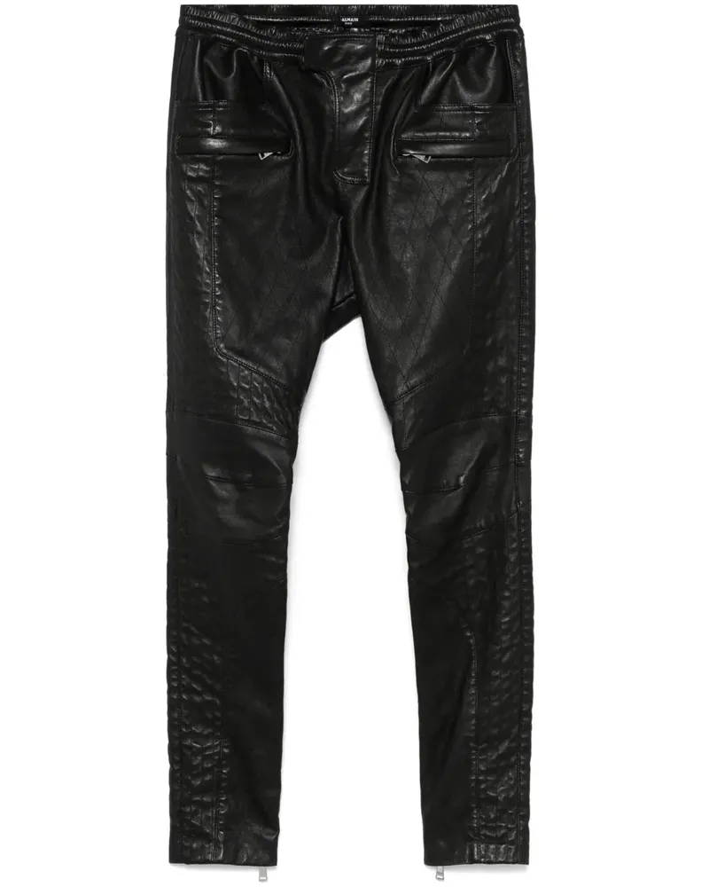 Balmain Gesteppte Lederhose Schwarz