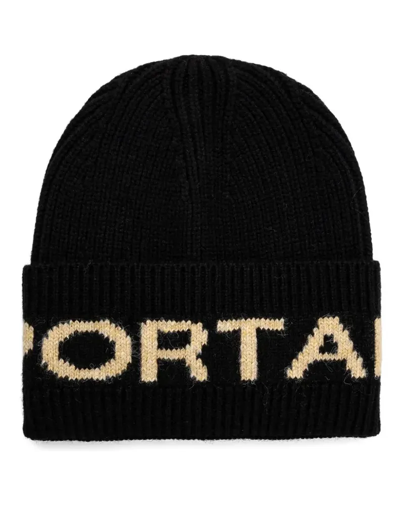 Sportalm logo-intarsia ribbed-knit beanie hat - Schwarz Schwarz