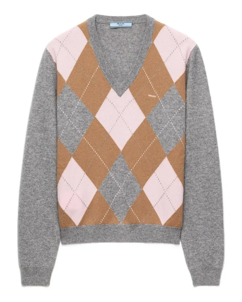 Prada argyle cashmere V-neck sweater - Grau Grau