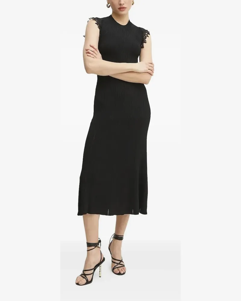 Ermanno Scervino Geripptes Strick-Midikleid mit Spitzenbesatz - Schwarz Schwarz