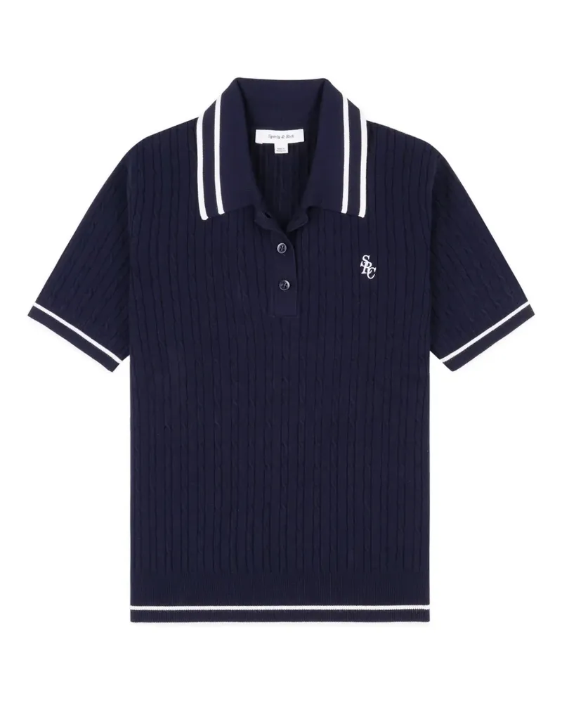 SPORTY & RICH Poloshirt mit Zopfmuster - Blau Blau