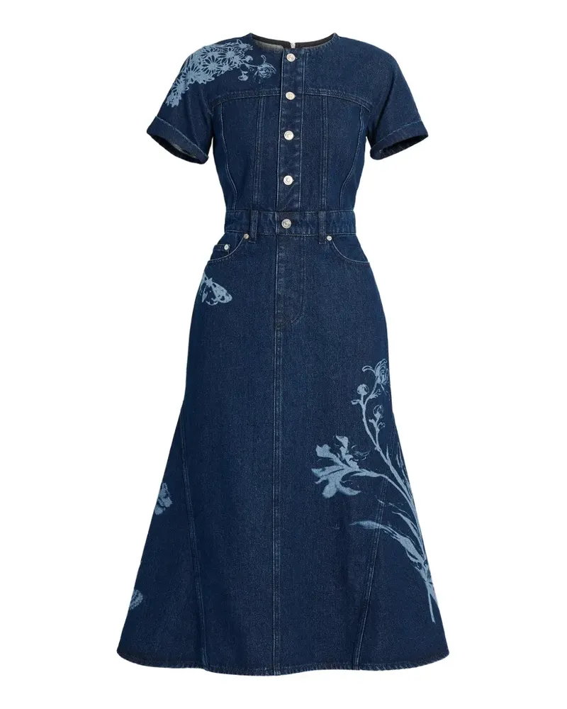 Erdem floral-print short-sleeve midi dress - Blau Blau