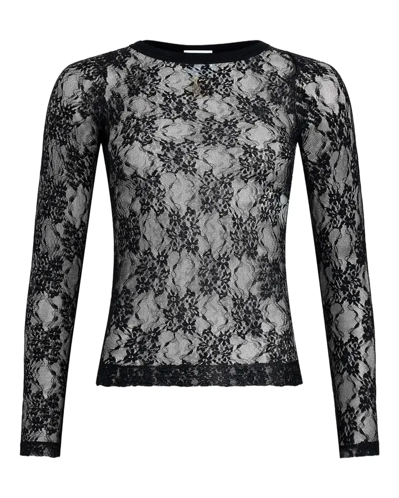 Patou Langarmshirt mit Spitzenblumen - Schwarz Schwarz