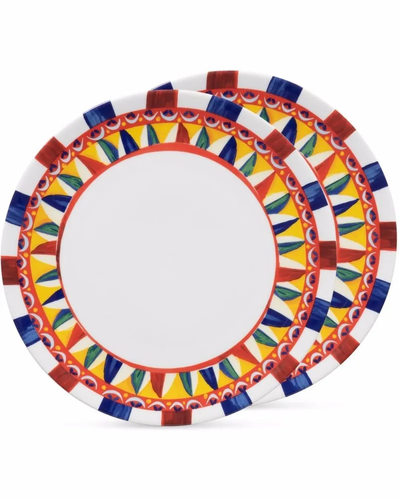 Dolce & Gabbana Teller-Set mit Carretto-Print - Weiß Weiß