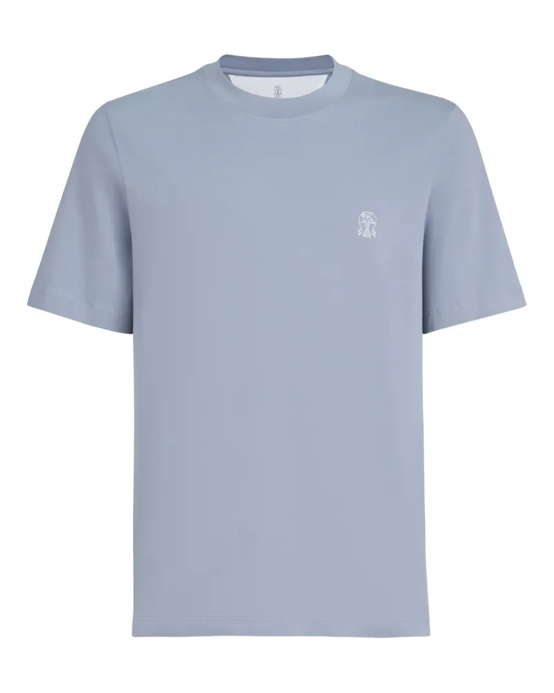 Brunello Cucinelli Rundhals-T-Shirt mit Logo - Blau Blau