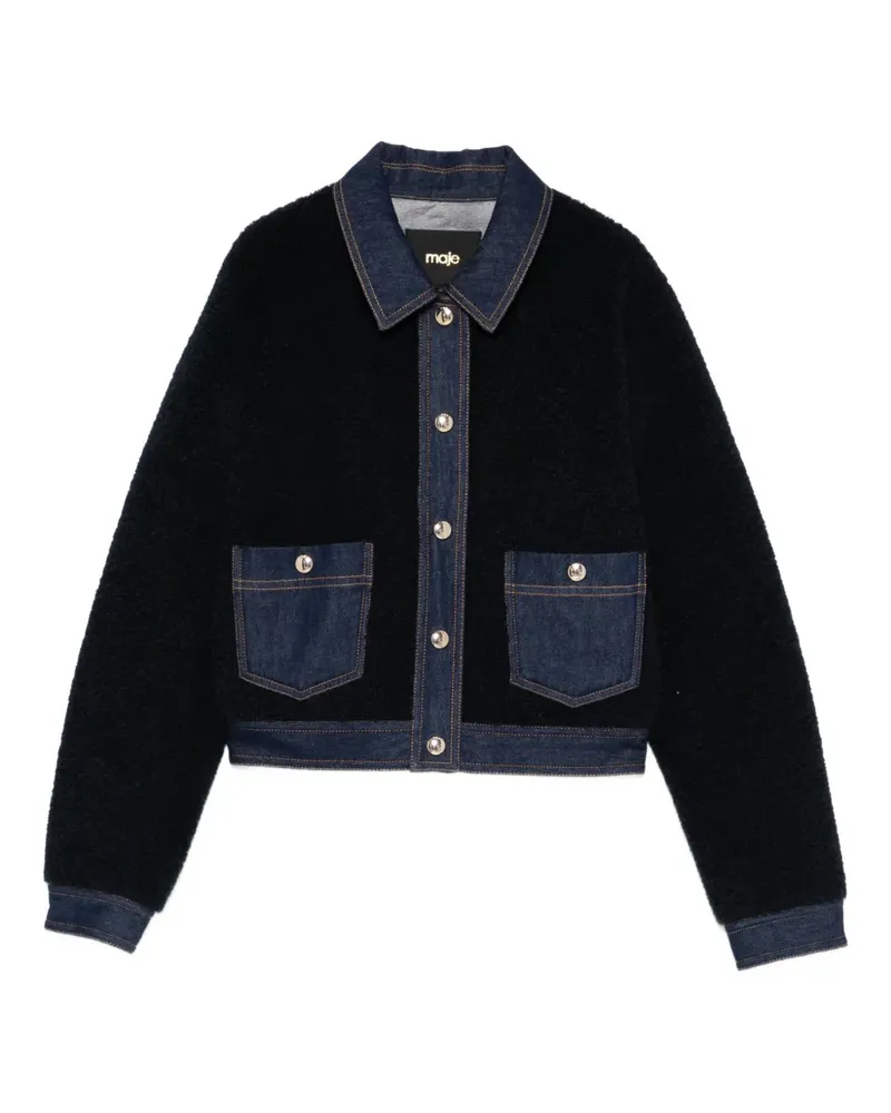 Maje Jacke aus Shearling mit Jeansbesatz - Blau Blau