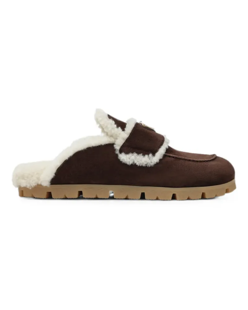 Prada Wildleder-Mules mit Shearling-Besatz - Braun Braun