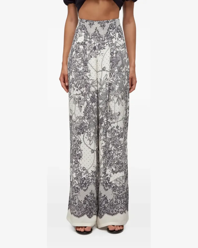 Blumarine lace-print palazzo pants - Weiß Weiß