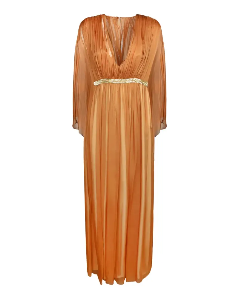 Alberta Ferretti pleated cape-sleeve maxi dress - Orange Orange