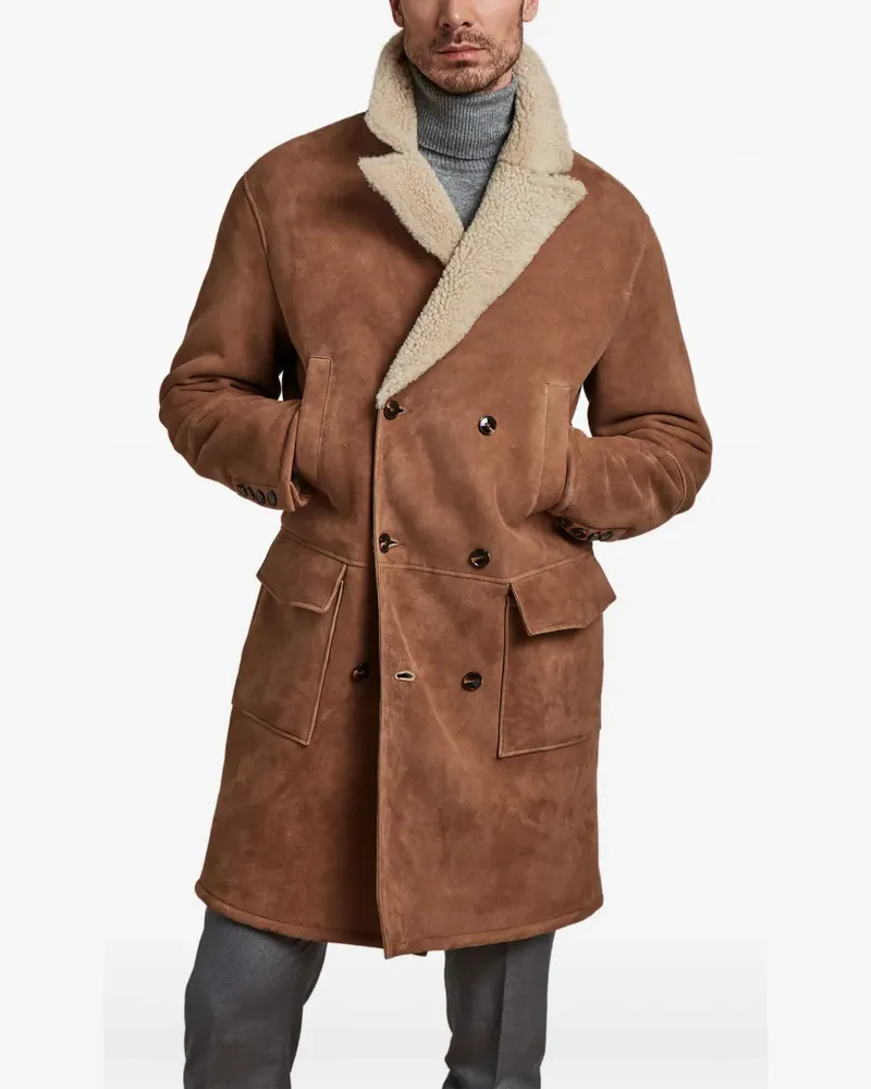 Manzoni 24 Doppelreihiger Shearling-Mantel - Braun Braun