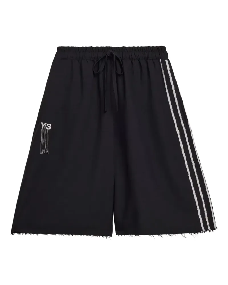 Y-3 strip-embellishment frayed shorts - Schwarz Schwarz