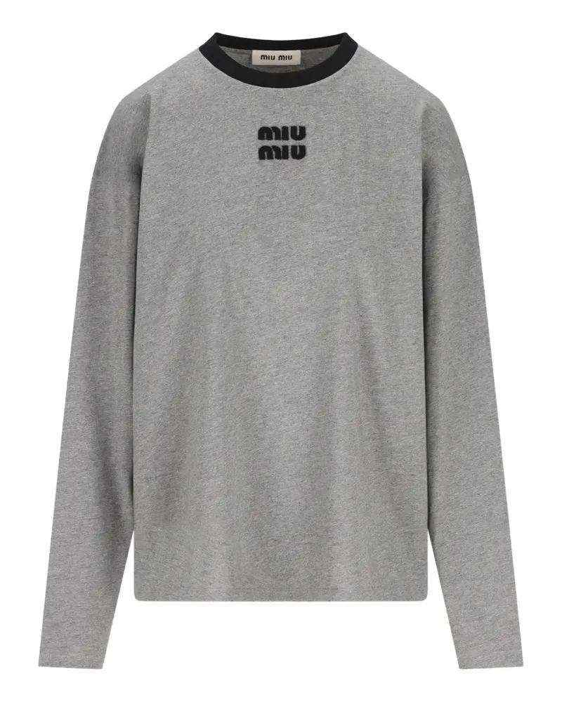 Miu Miu logo-patch long-sleeve sweater - Grau Grau