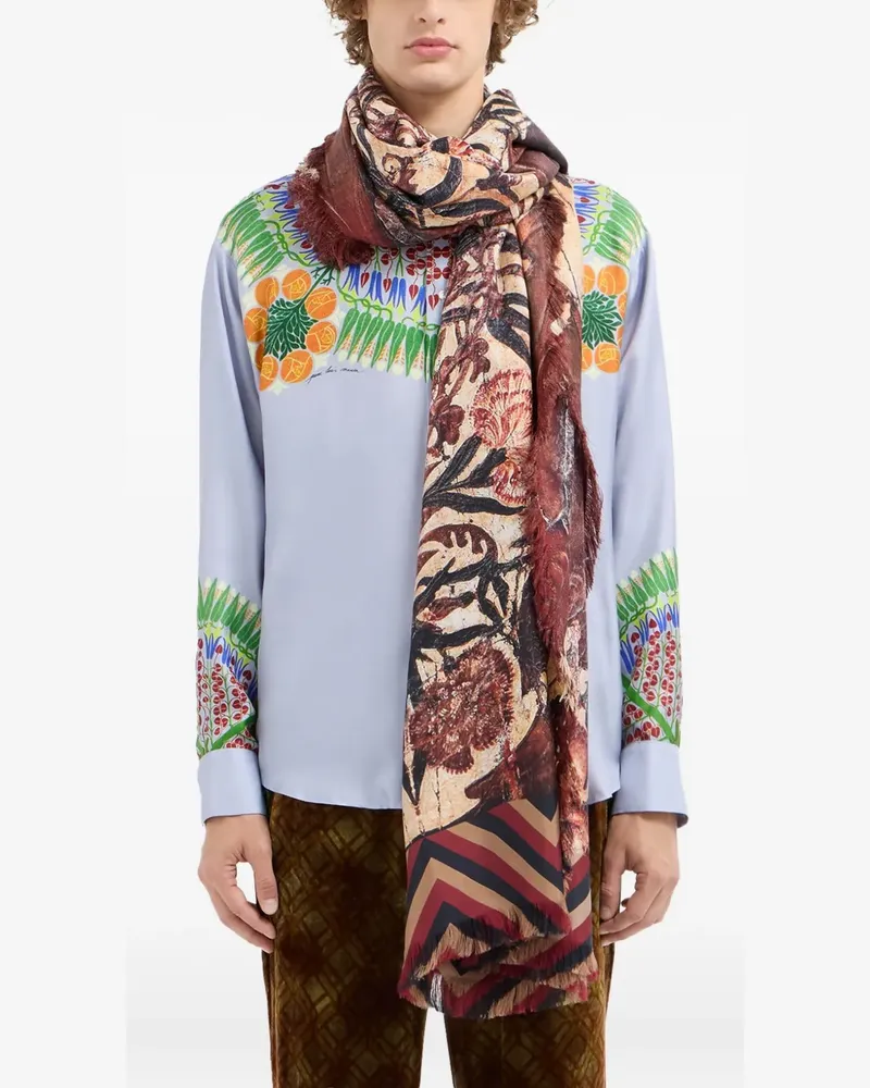 Pierre-Louis Mascia geometric-pattern fringed-edges scarf - Braun Braun