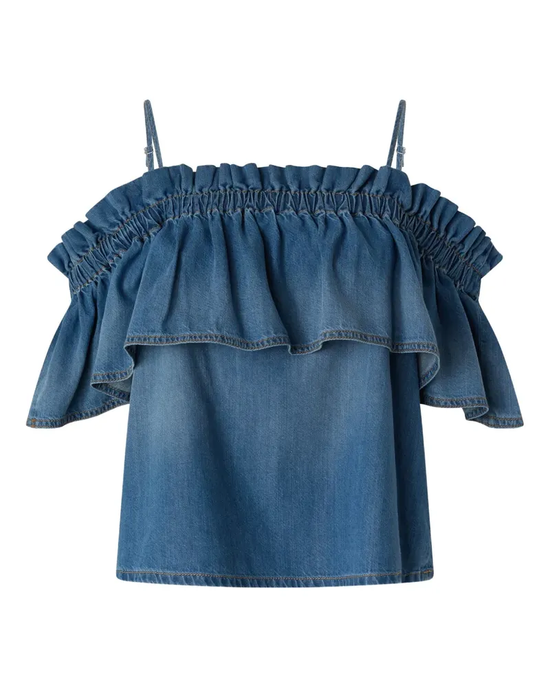 Pinko Schulterfreies Oberteil mit Rüschen - Blau Blau