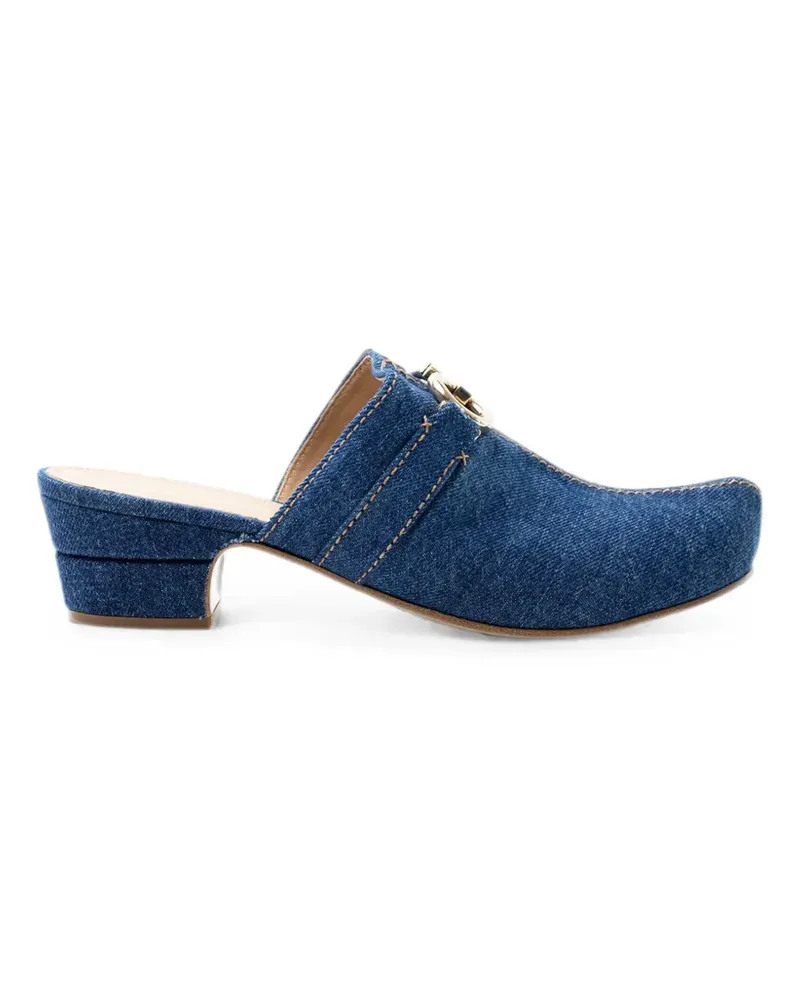 Ferragamo Mules aus Denim mit Gancini-Detail - Blau Blau