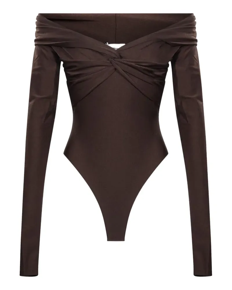ANDAMANE Kendall schulterfreier Body mit Twist-Detail - Braun Braun