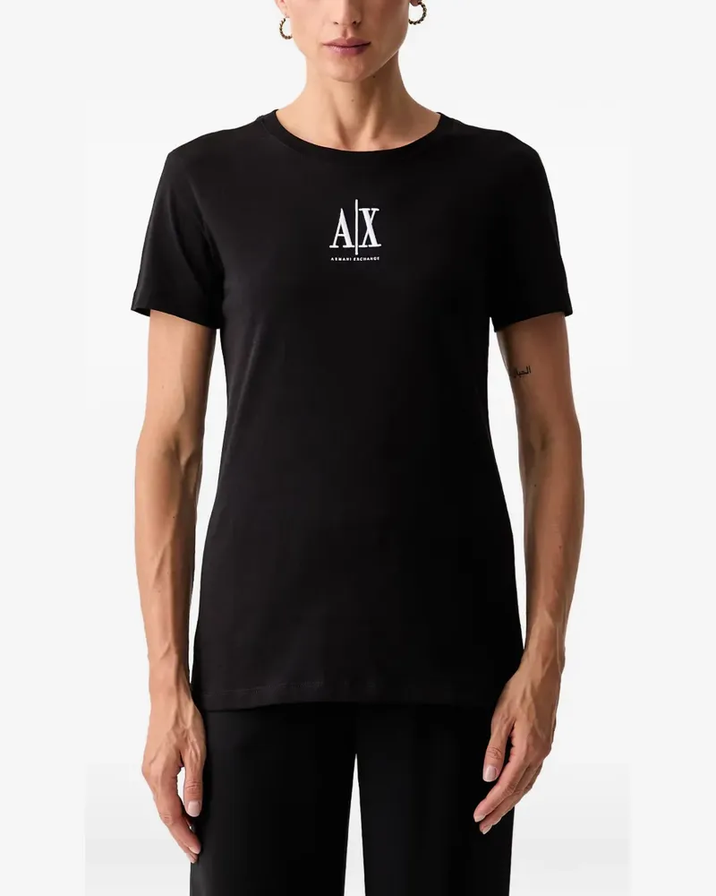 Armani Exchange T-Shirt mit Logo-Stickerei - Schwarz Schwarz