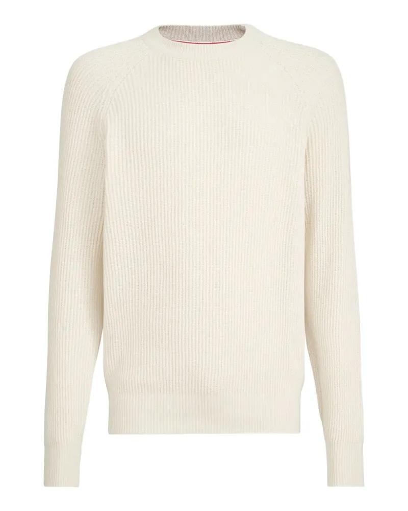 Brunello Cucinelli Malfilé cotton english rib sweater with raglan sleeves - Nude Nude