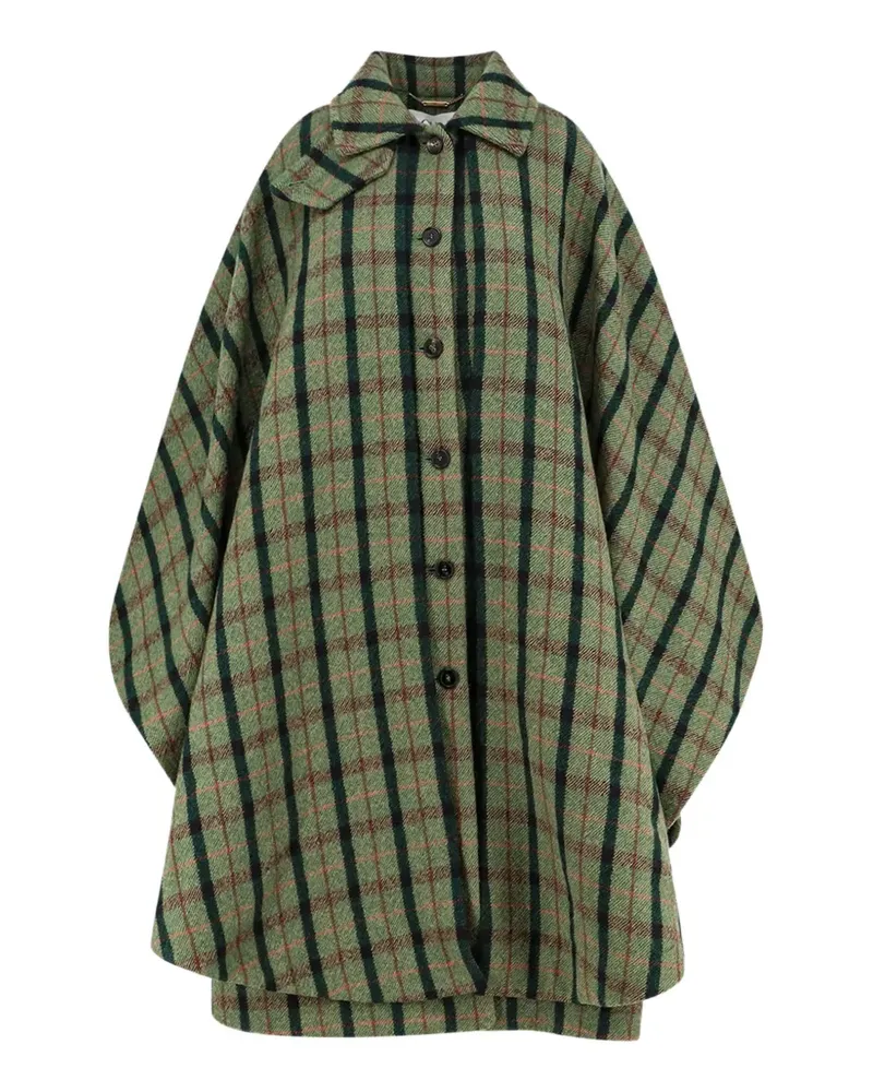 Chloé check-pattern button-down cape coat - Grün Grün