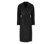 Doppelreihiger Wollmantel mit Gürtel - Schwarz