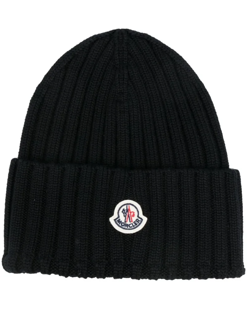 Moncler Gerippte Strickmütze - Schwarz Schwarz