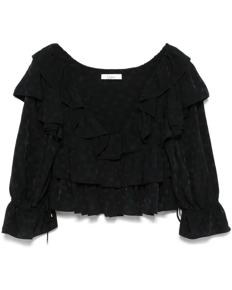 Chloé Cropped-Bluse mit Rüschen - Schwarz Schwarz