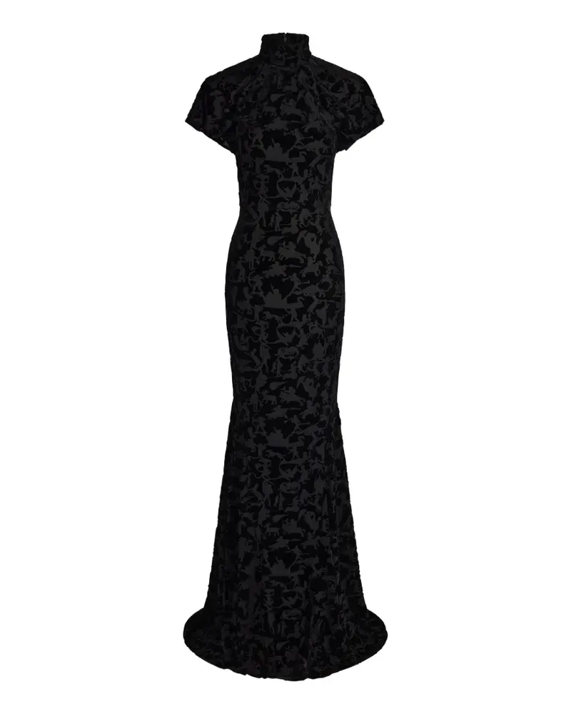 Patou maxi devoré high-neck dress - Schwarz Schwarz
