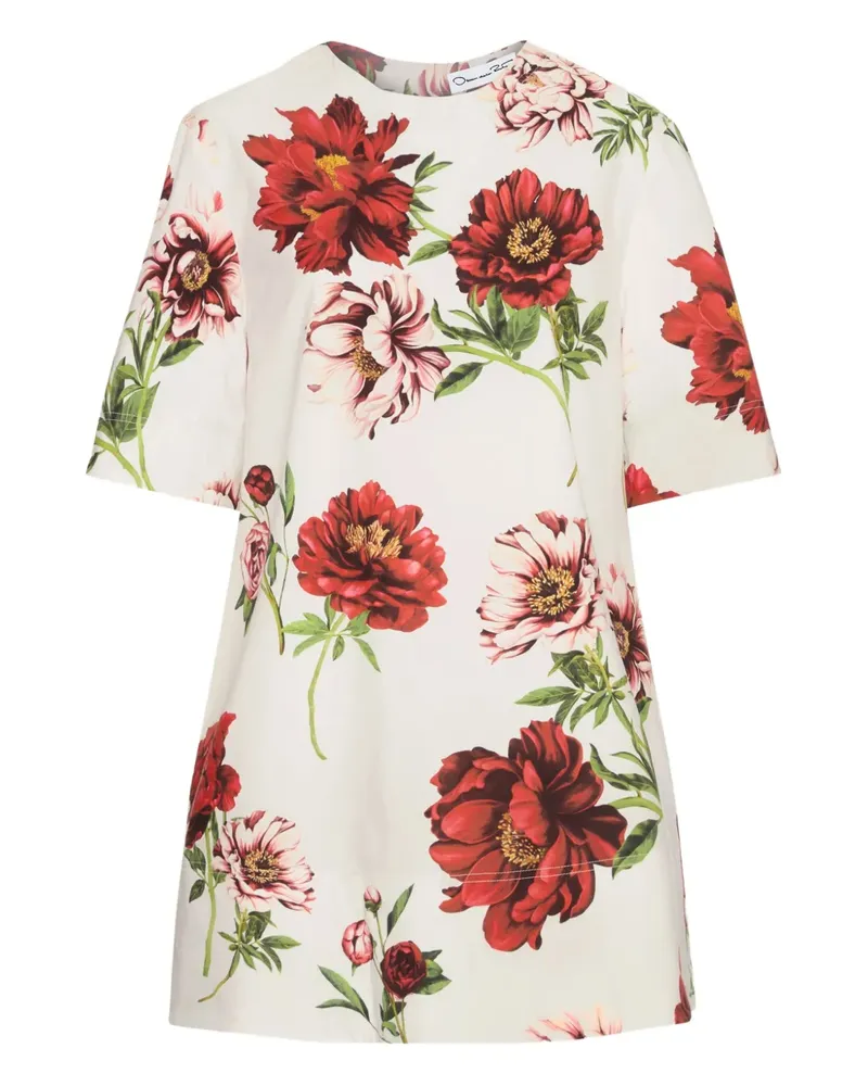 Oscar de la Renta Minikleid mit Pfingstrosen-Print - Weiß Weiß
