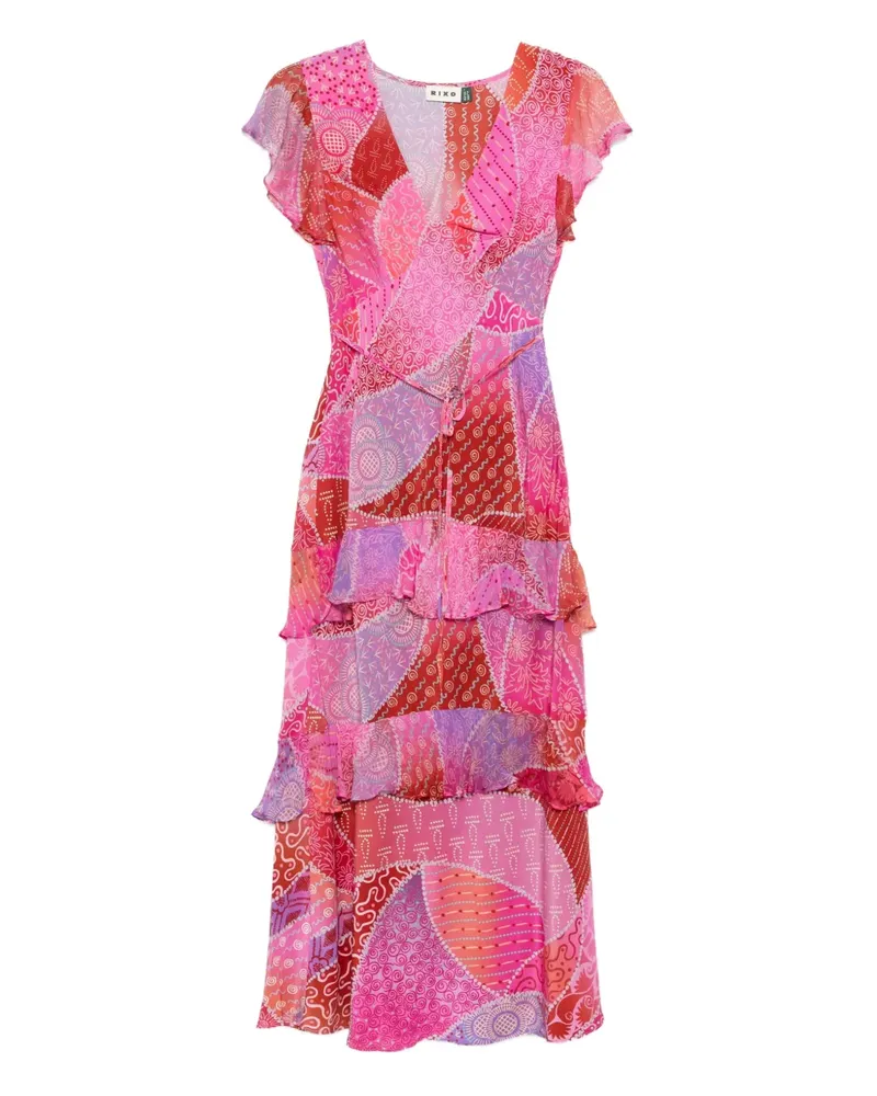 RIXO Gerüschtes Kleid im Patchwork-Look - Rosa Rosa