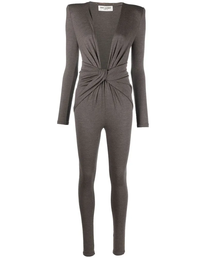 Saint Laurent Jumpsuit mit V-Ausschnitt - Braun Braun