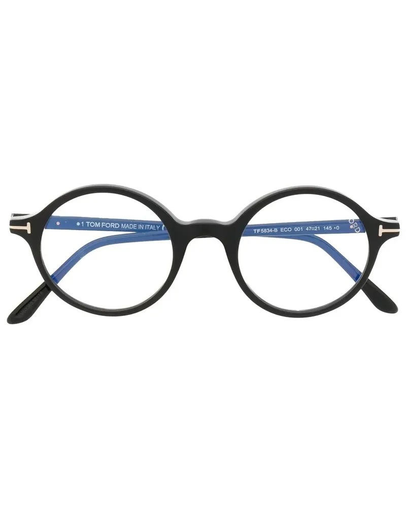Tom Ford Runde Brille mit Logo-Schild - Schwarz Schwarz