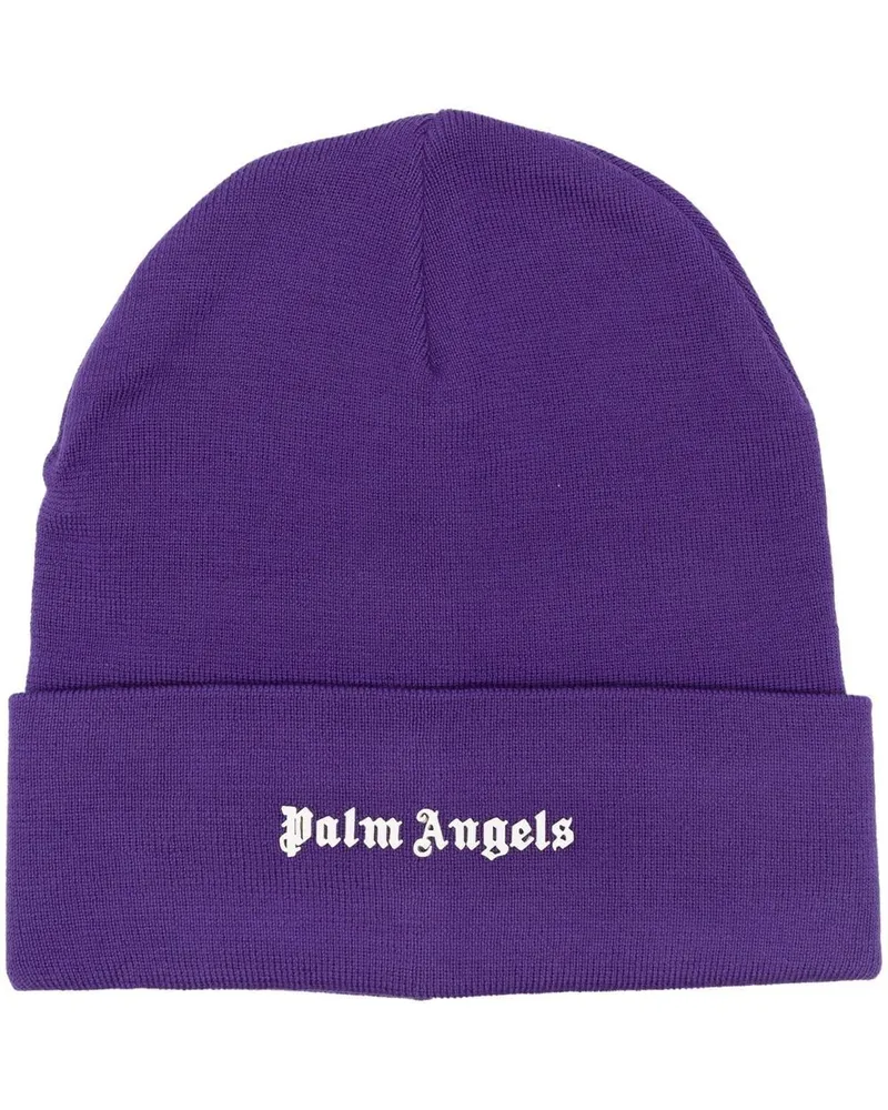 Palm Angels Beanie mit Logo-Print Violett