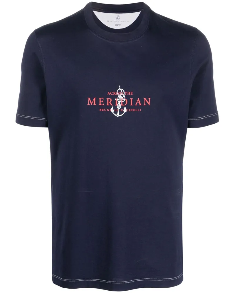 Brunello Cucinelli T-Shirt mit Logo-Print - Blau Blau