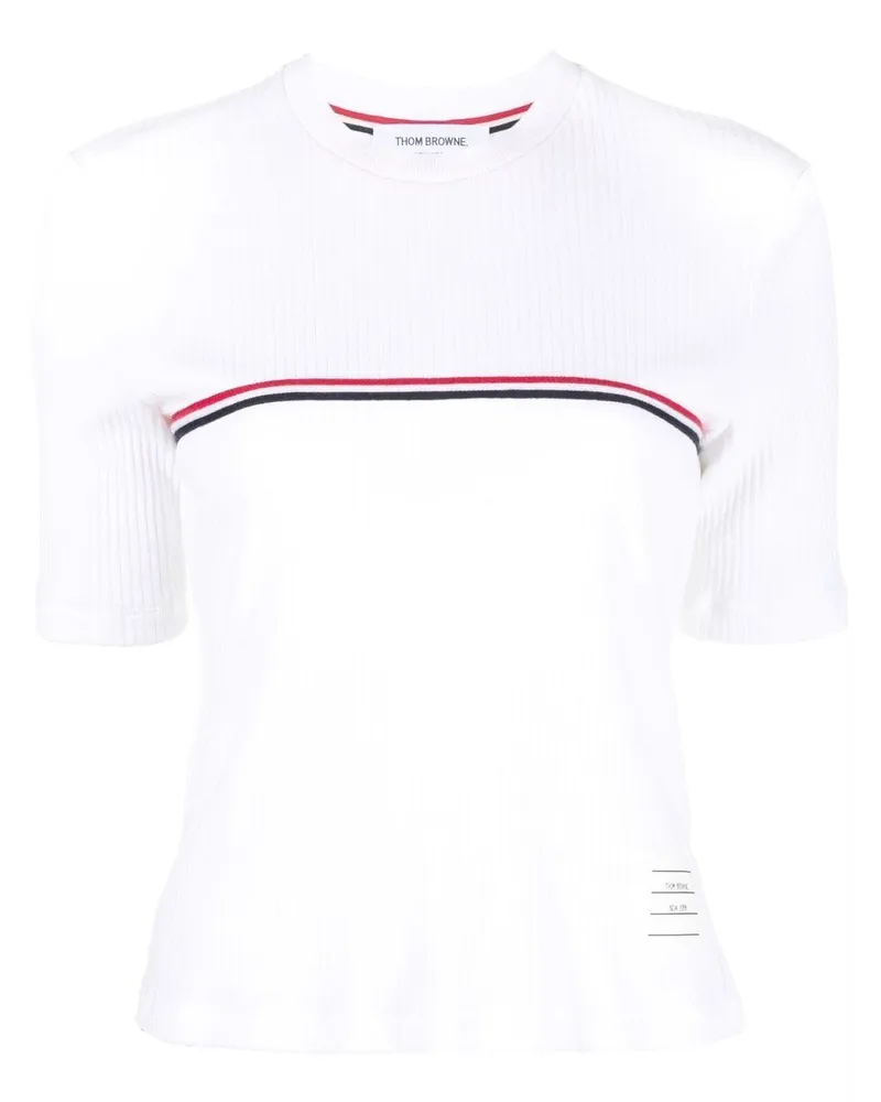 Thom Browne Geripptes T-Shirt mit RWB-Streifen Weiß