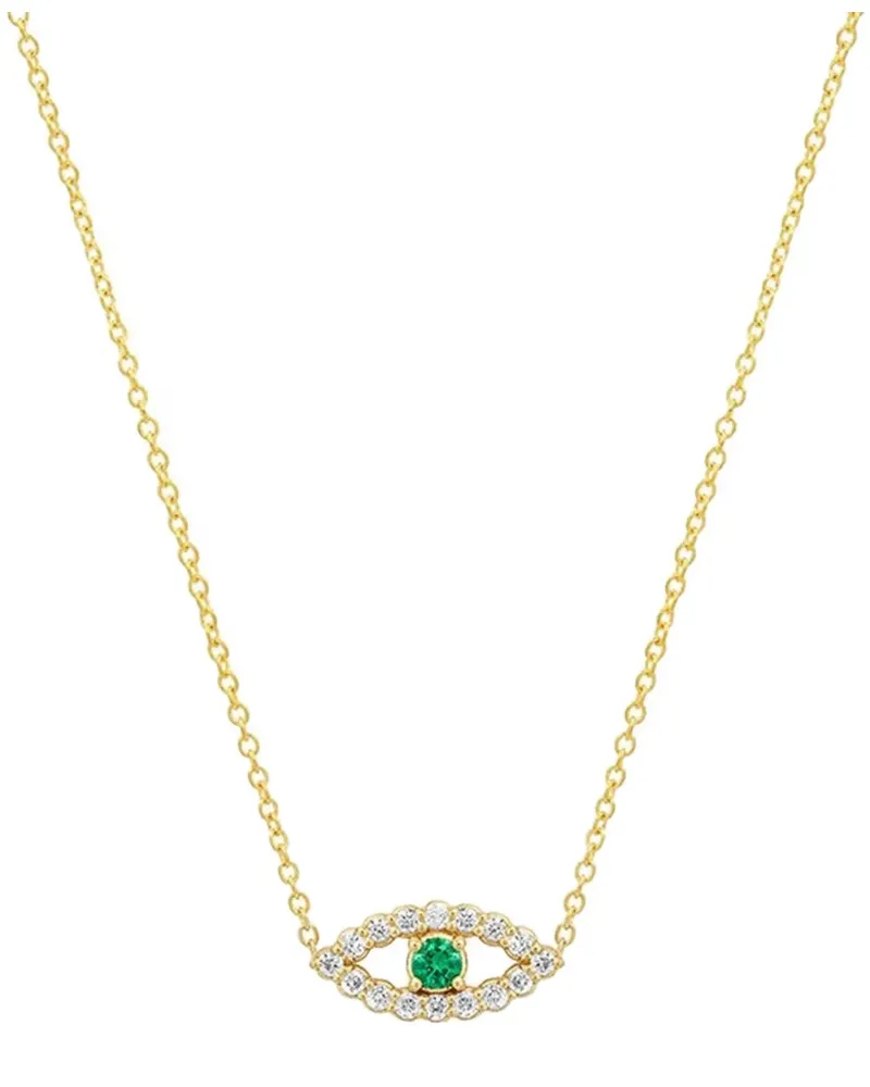 Jennifer Meyer 18kt Evil Eye Gelbgoldhalskette mit Diamant und Smaragd Gold