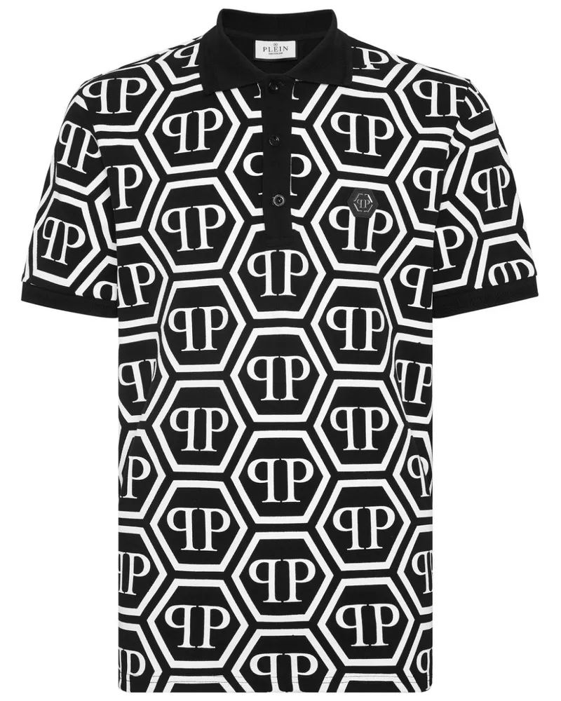 Philipp Plein Poloshirt mit Monogramm-Print - Schwarz Schwarz