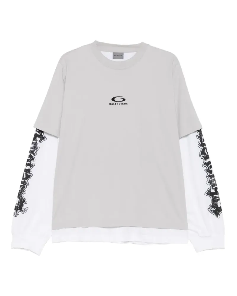Balenciaga T-Shirt im Layering-Look mit Logo-Print - Grau Grau
