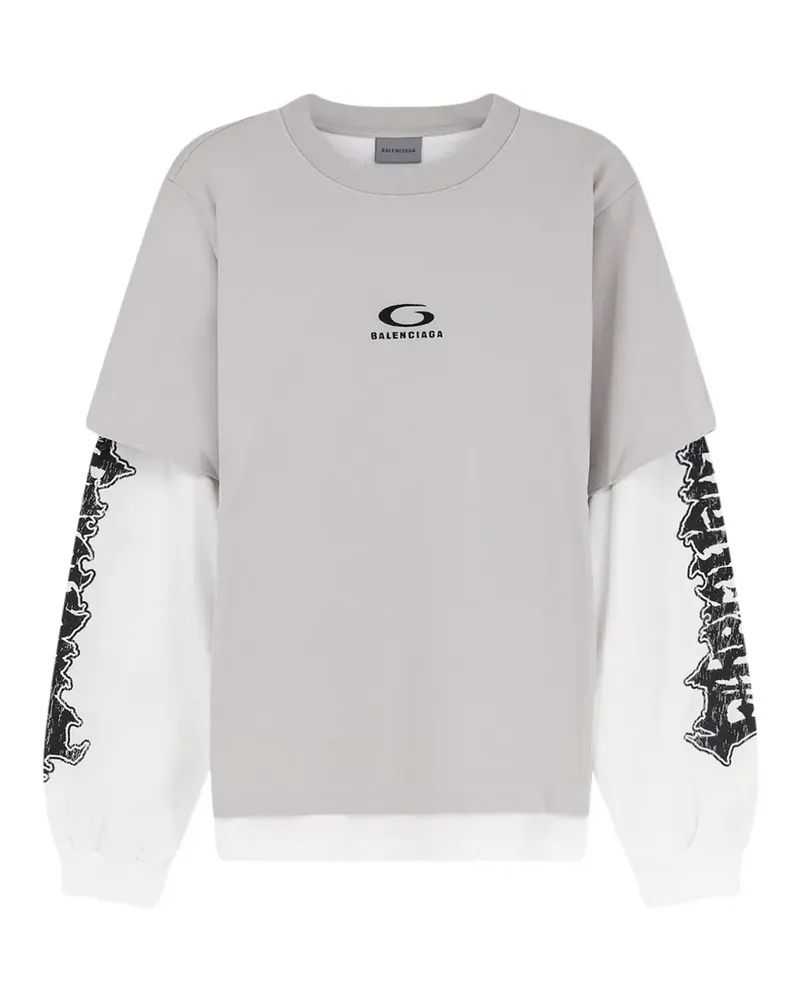 Balenciaga layered-sleeve logo-embroidered t-shirt - Grau Grau