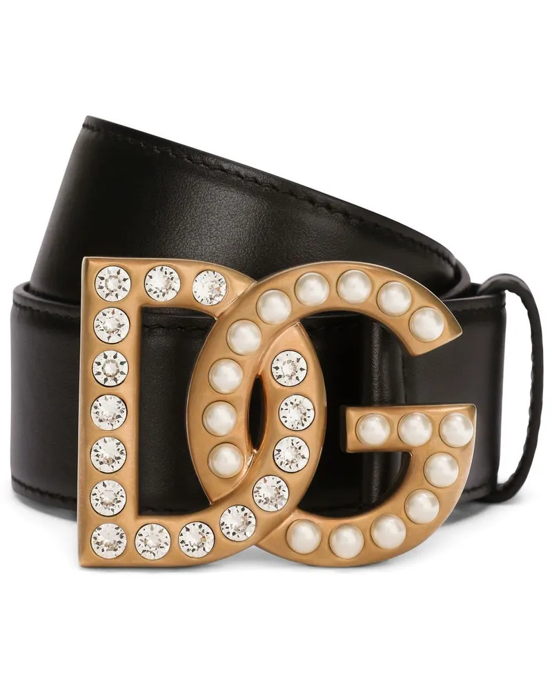 Dolce & Gabbana Gürtel aus Leder mit DG-Logo - Schwarz Schwarz