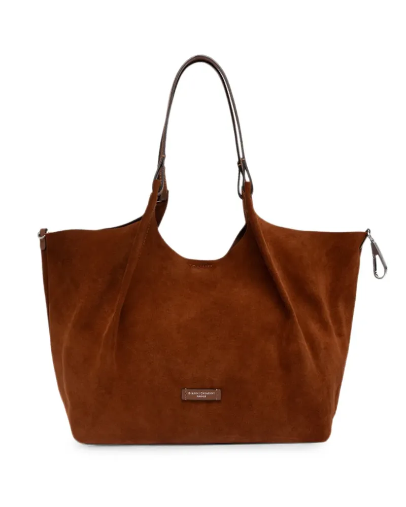 Gianni Chiarini Schultertasche mit Logo-Patch aus Wildleder - Braun Braun