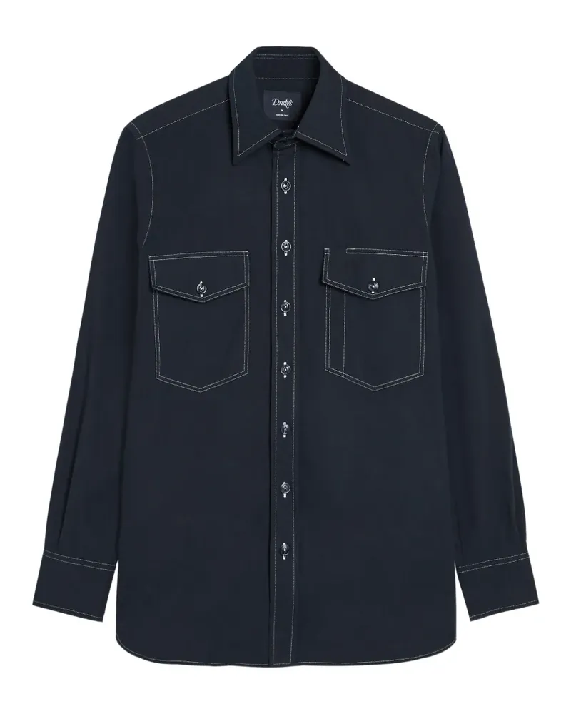 Drake's contrast-stitch flap-pocket shirt - Blau Blau