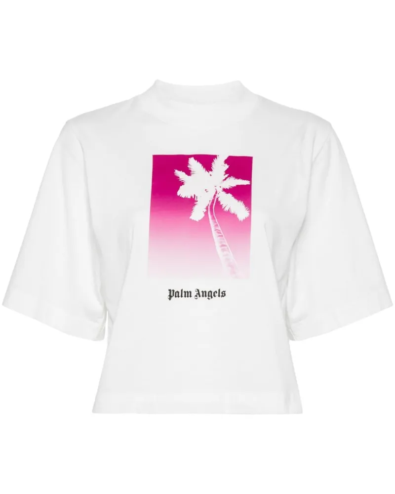 Palm Angels Cropped-T-Shirt mit Palmen-Print - Weiß Weiß
