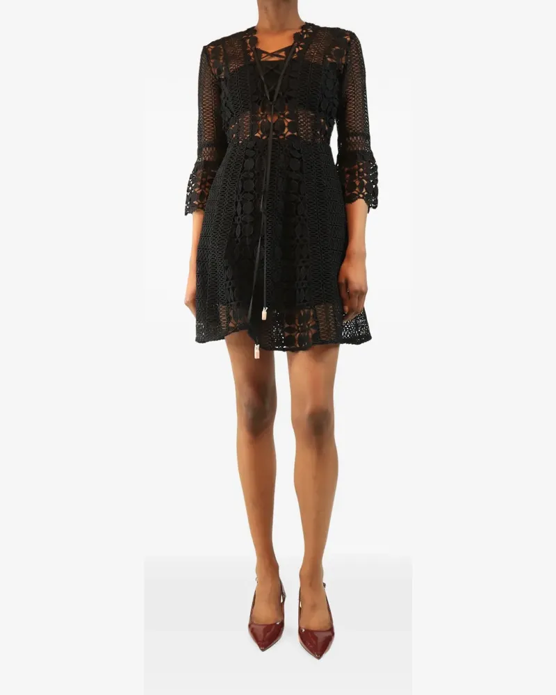 Self-Portrait lace-up A-line dress - Schwarz Schwarz