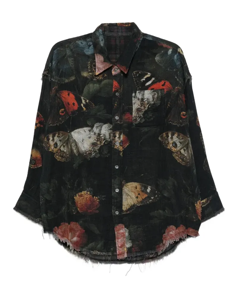 R13 Wendbares Hemd mit Schmetterling-Print - Schwarz Schwarz
