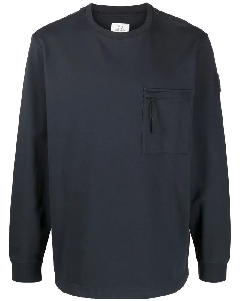Woolrich Sweatshirt mit Reißverschlusstasche - Blau Blau