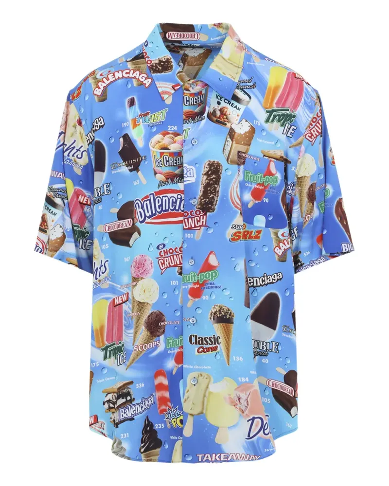 Balenciaga Minimal short-sleeve printed shirt - Blau Blau