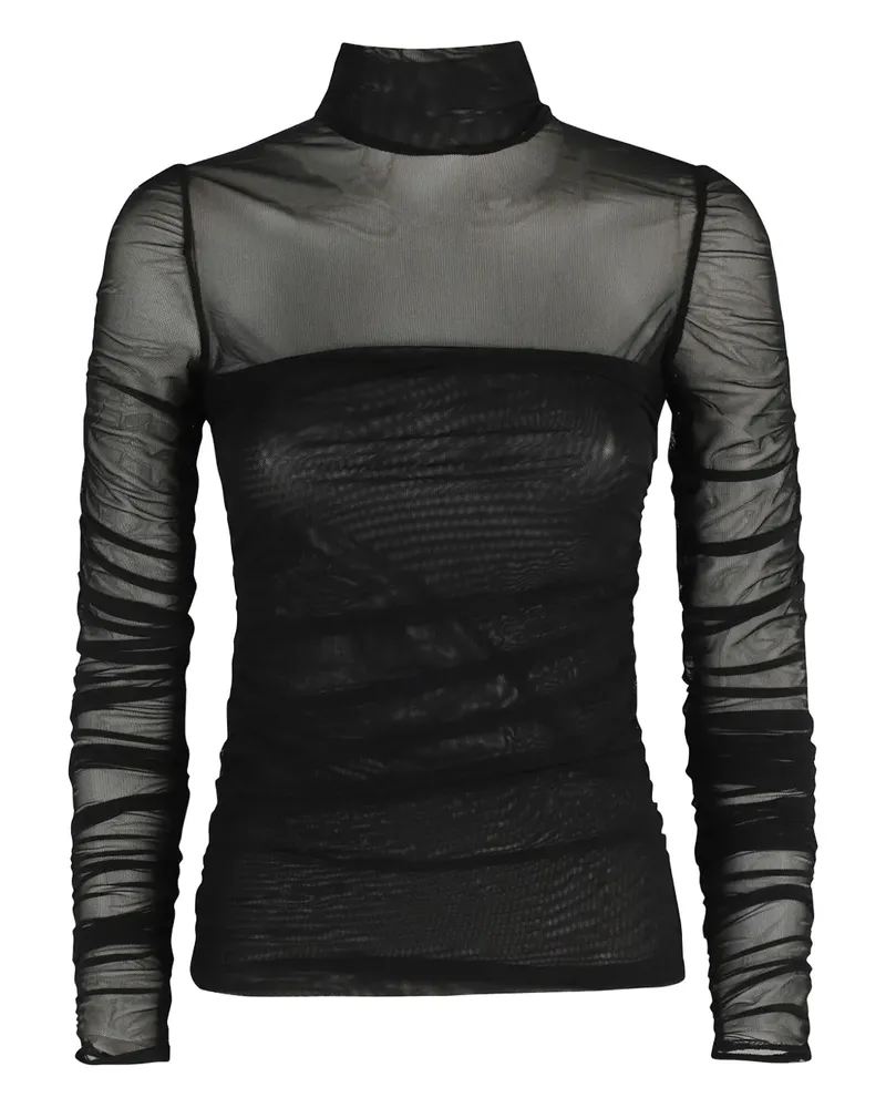 Federica Tosi Mesh-T-Shirt mit Stehkragen - Schwarz Schwarz